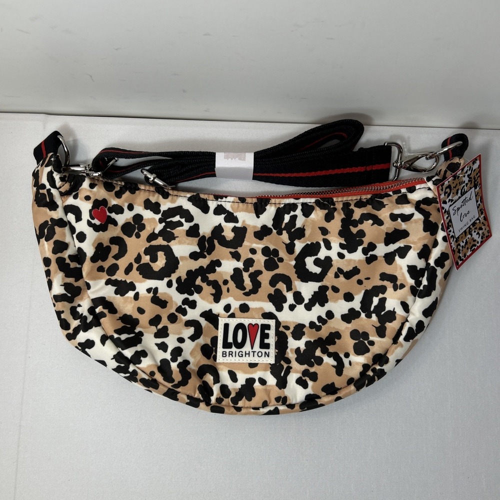 NEW $150 Brighton Spotted Love Swing Bag Crossbody Leopard Print Parachute Nylon